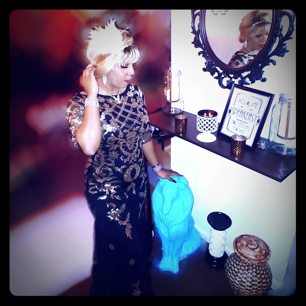 1920s Vintage Style Sequin Evening Gown